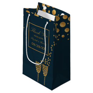 Gold Champagne Bubbles, Blue & Gold Wedding Small Gift Bag