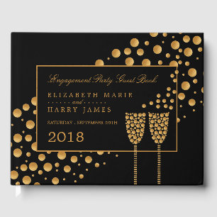 Gold Champagne Bubbles Engagement Party Guest Book