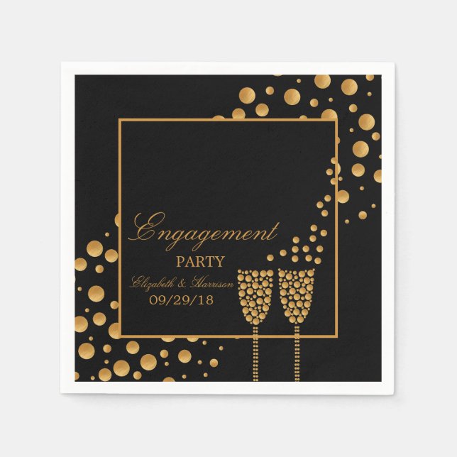 Gold Champagne Bubbles Engagement Party Napkin (Front)
