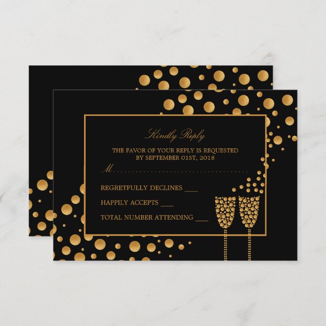 Gold Champagne Bubbles Engagement Party RSVP Invitation (Front/Back)