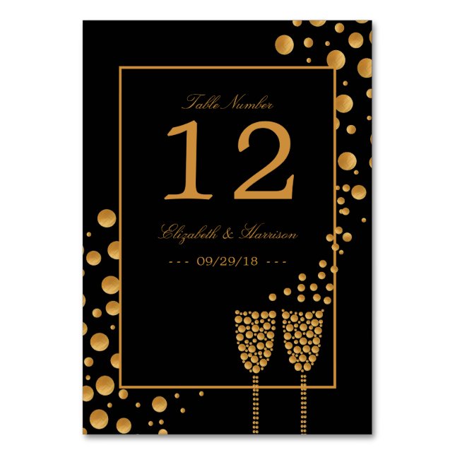 Gold Champagne Bubbles Engagement Party Table No. Table Number (Front)