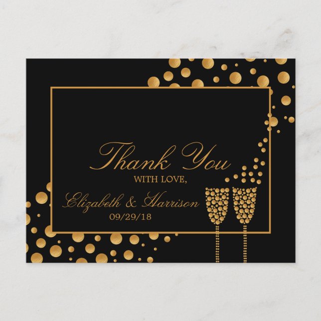 Gold Champagne Bubbles Engagement Party Thank You Postcard (Front)