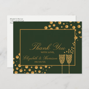 Gold Champagne Bubbles - Green & Gold - Thank You Postcard
