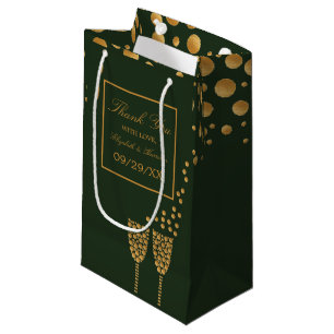 Gold Champagne Bubbles, Green & Gold Wedding Small Gift Bag