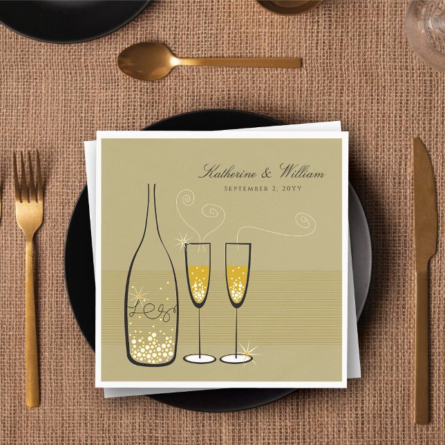 Gold Champagne Bubbles Modern Chic Stylish Wedding Napkin (Gold Champagne Bubbles Modern Chic Stylish Wedding Paper Napkins @ fat_fa_tin)