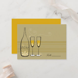 Gold Champagne Bubbles Modern Chic Stylish Wedding Place Card