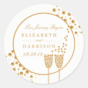 Gold Champagne Bubbles Wedding Classic Round Sticker