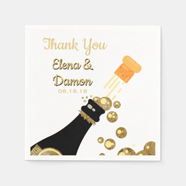 Gold Champagne Bubbles Wedding Paper Napkin (Front)