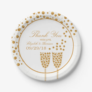 Gold Champagne Bubbles Wedding Paper Plate