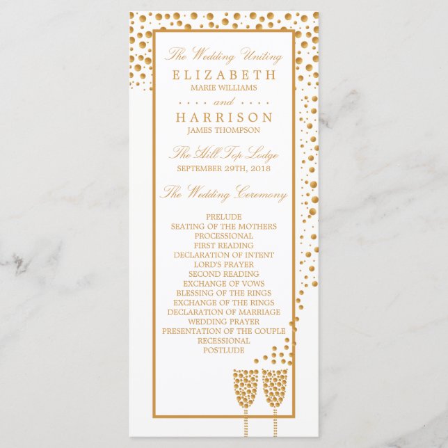 Gold Champagne Bubbles Wedding Programme (Front)