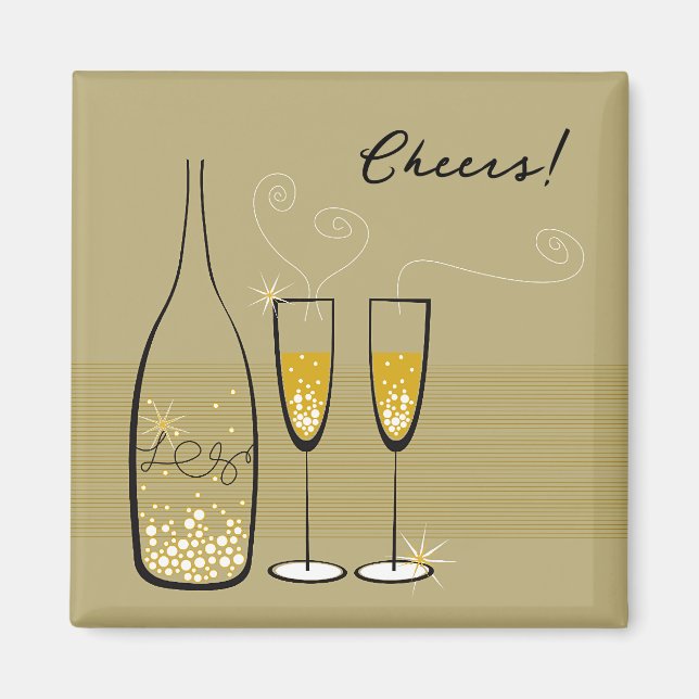Gold Champagne Bubbly Cheers Celebration Stylish Magnet (Front)