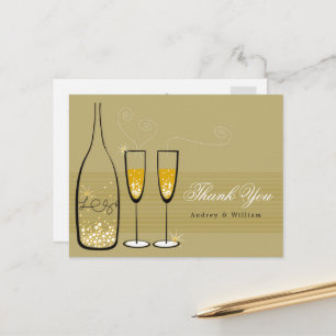 Gold Champagne Bubbly Elegant Wedding Thank You Postcard