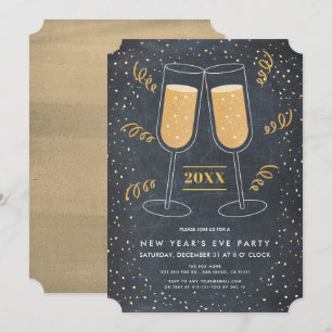 Gold Champagne Chalkboard New Year's Eve Invitation