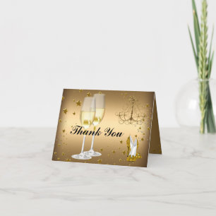 Gold Champagne & Chandelier Thank You Card