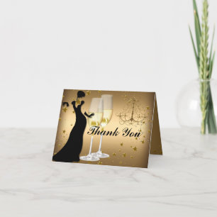 Gold Champagne & Chandelier Thank You Card