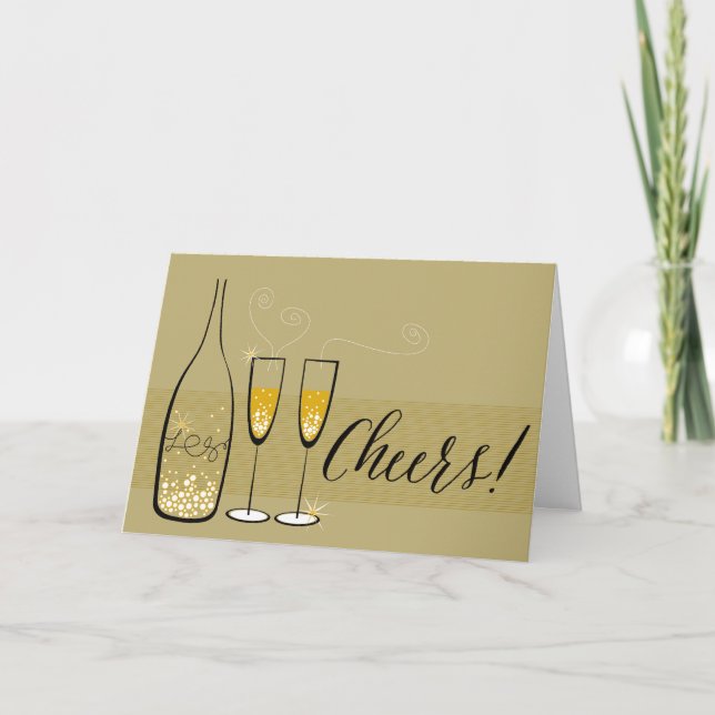 Gold Champagne Cheers Bubbly Stylish Chic New Year Holiday Card (Front)