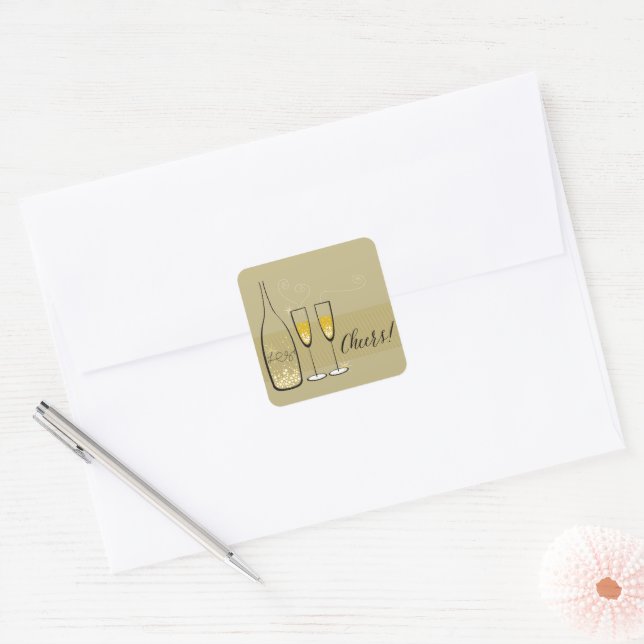 Gold Champagne Cheers Bubbly Stylish Chic New Year Square Sticker (Envelope)