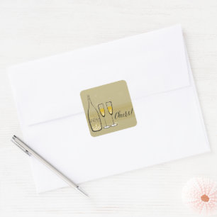 Gold Champagne Cheers Bubbly Stylish Chic New Year Square Sticker