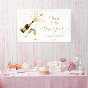 Gold Champagne Cheers New Year Banner