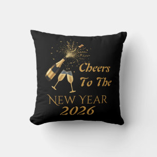 Gold Champagne Cheers New Year Cushion