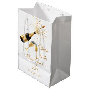 Gold Champagne Cheers New Year Medium Gift Bag