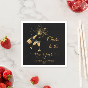 Gold Champagne Cheers New Year Napkin
