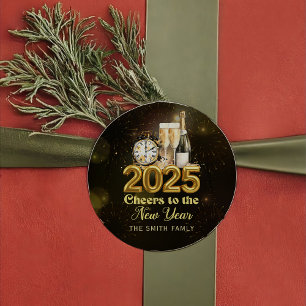 Gold Champagne Cheers New Years Eve Party 2025  Classic Round Sticker