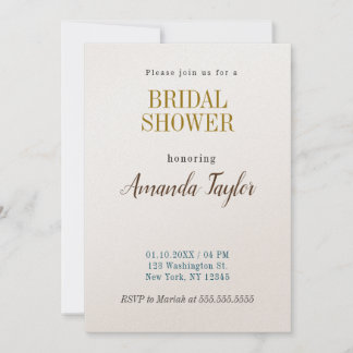 Gold & Champagne Colour Minimalist Bridal Shower Invitation