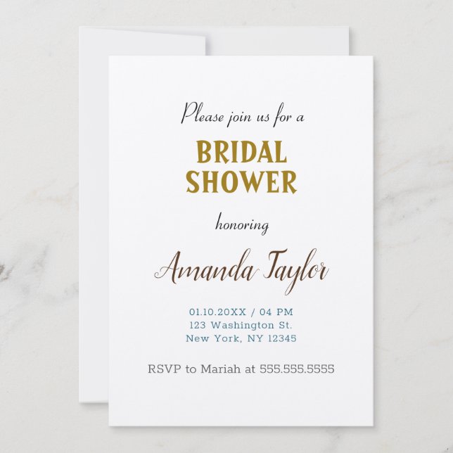 Gold & Champagne Colour Minimalist Bridal Shower Invitation (Front)