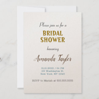 Gold & Champagne Colour Minimalist Bridal Shower Invitation