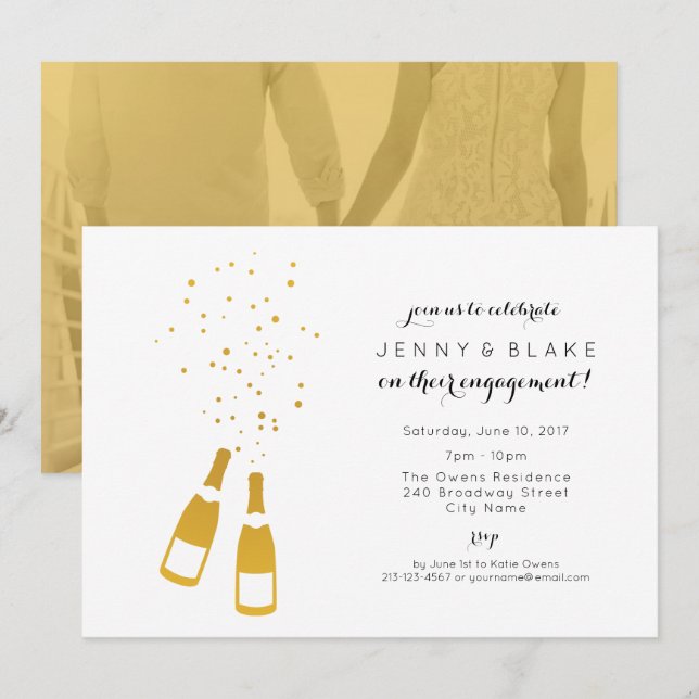 Gold Champagne Engagement Party Invitation (Front/Back)