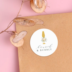 Gold Champagne Floral Bridal Brunch & Bubbly Classic Round Sticker