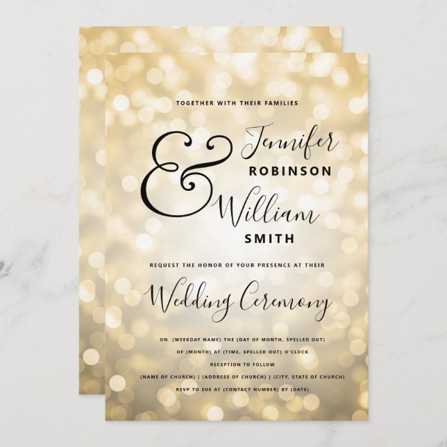 Gold Champagne Glam Elegant Wedding Invitation (Front/Back)