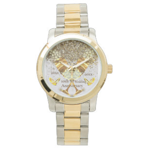 Gold champagne glass 10th wedding anniversary  watch