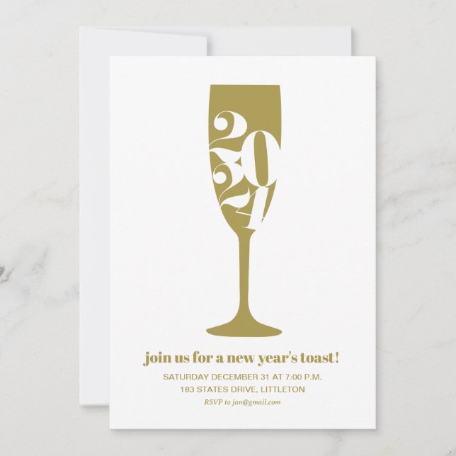 Gold Champagne Glass 2024 New Year's Eve Party Invitation (Front)