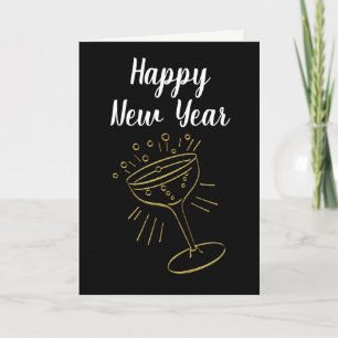 Gold Champagne Glass Happy New Year Holiday Card