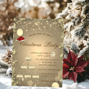 Gold Champagne Glass Tree Stars Christmas Company Invitation
