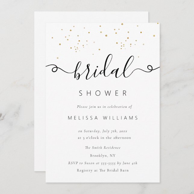 Gold Champagne Glitter Bridal Shower Invitation (Front/Back)