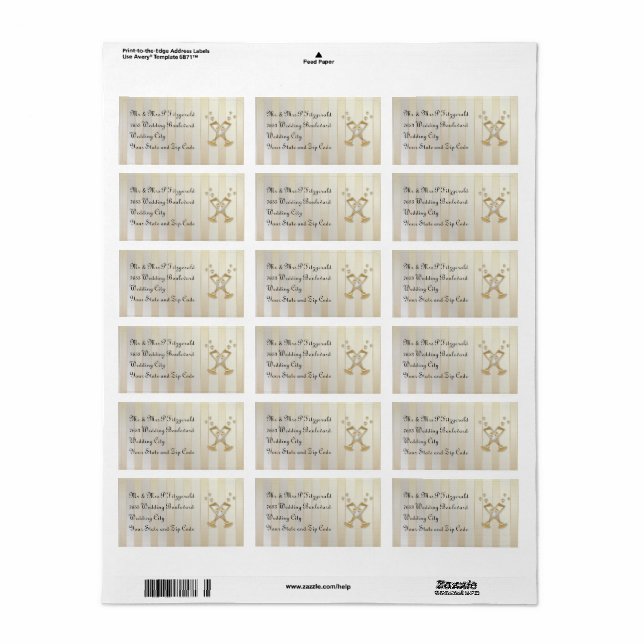Gold Champagne Love Hearts wedding set Label (Full Sheet)