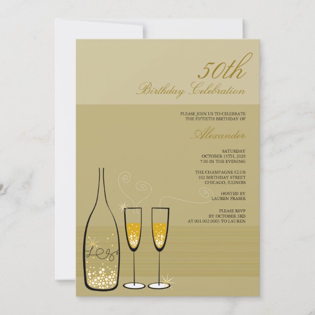 Gold Champagne Milestone Birthday Party Invitation (Front)