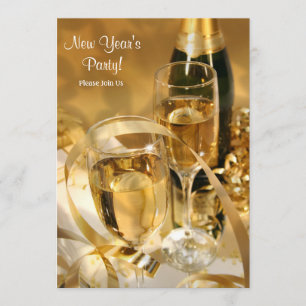 Gold Champagne New Years Party Invite