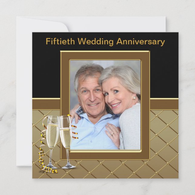 Gold Champagne Photo 50th Anniversary Party Invitation (Front)