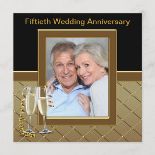 Gold Champagne Photo 50th Anniversary Party Invitation