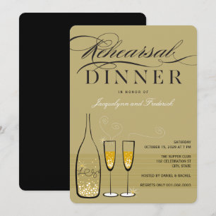 Gold Champagne Rehearsal Dinner Party Invite