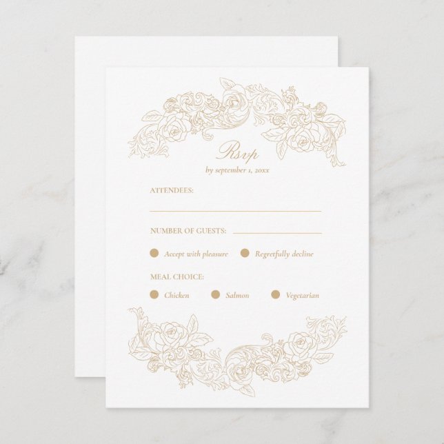 Gold Champagne Rococo Meal Choice RSVP Card (Front/Back)