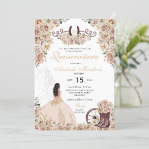 Gold Champagne Rustic Western Horse Quinceañera Invitation