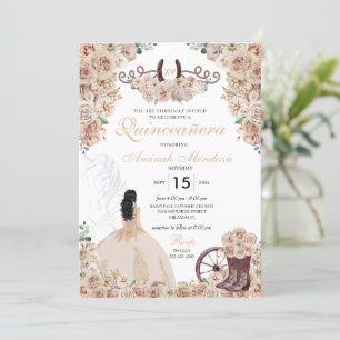 Gold Champagne Rustic Western Horse Quinceañera Invitation