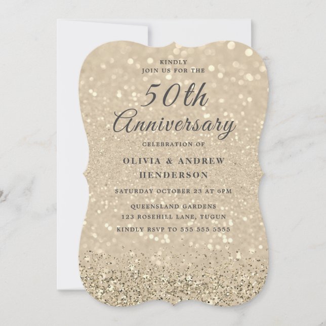 Gold Champagne Shimmer 50th Wedding Anniversary Invitation (Front)