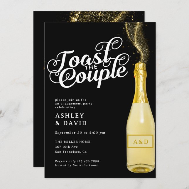 Gold Champagne | Toast | Engagement Party  Invitat Invitation (Front/Back)