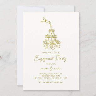 Gold Champagne Tower Bubbly Tower Engagement Party Invitation